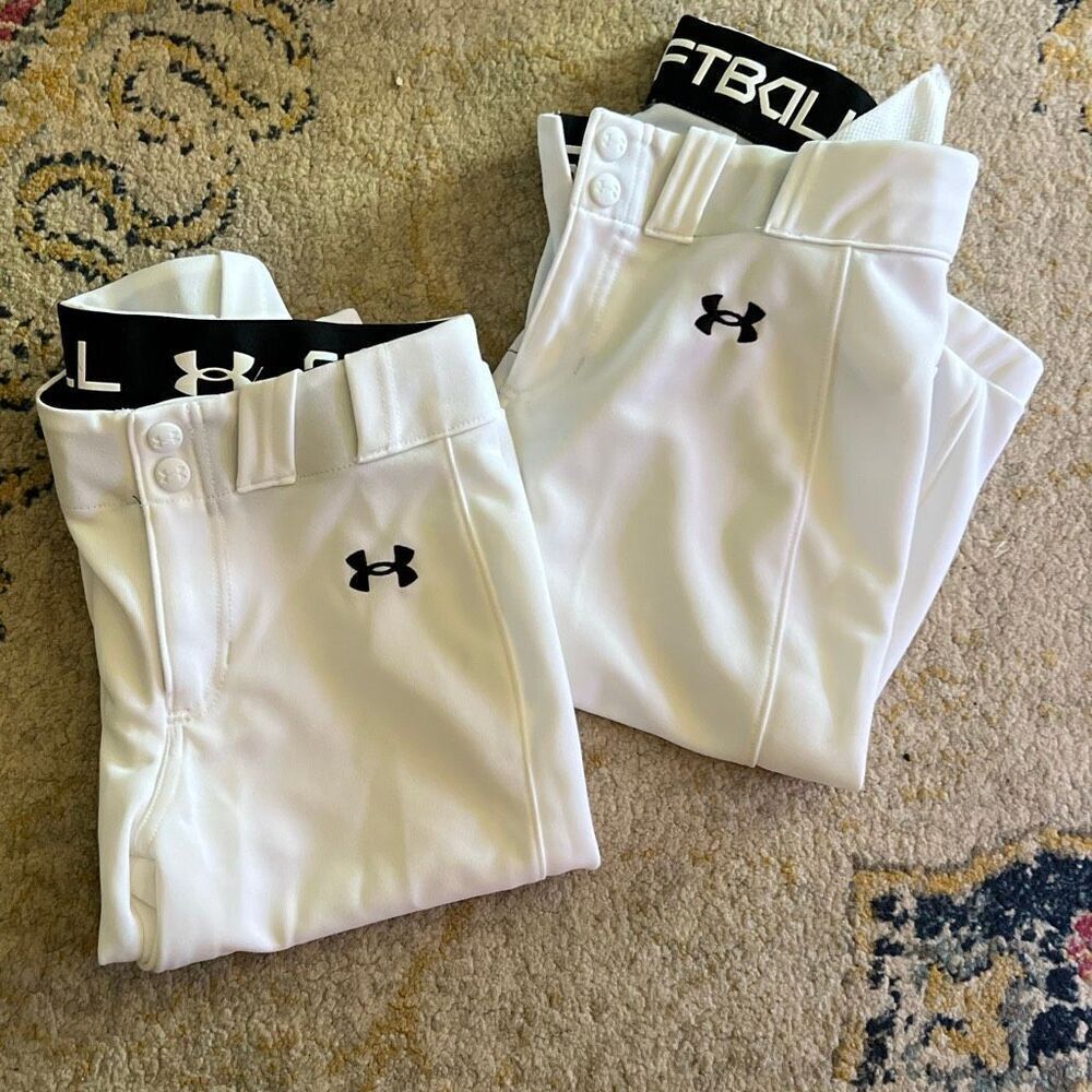 Under Armour Girls’ Softball Pants – White – Size Youth Medium (YMD)